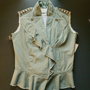 William Rast Army Green Edgy Studded Underground Peplum Utility Vest Sz.‎ XS